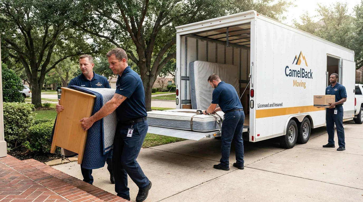 Crew loading residential truck for cross-state move from Windsor, VA